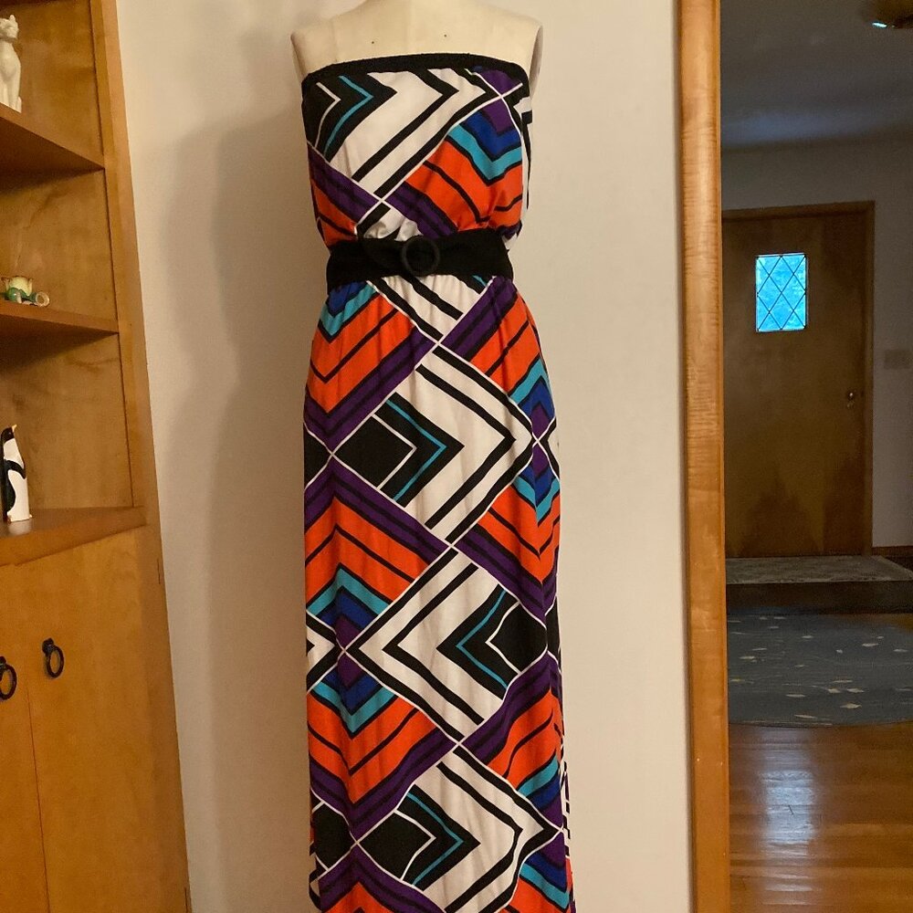 City Triangles Multi-color Dress Geometric Belted Sleeveless Chevron Maxi